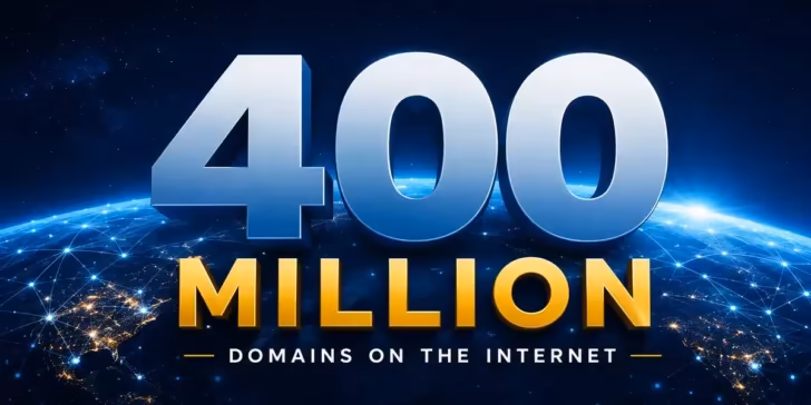 Biểu đồ minh họa sự tăng trưởng của số lượng tên miền internet toàn cầu đạt mốc 400 triệu năm 2026