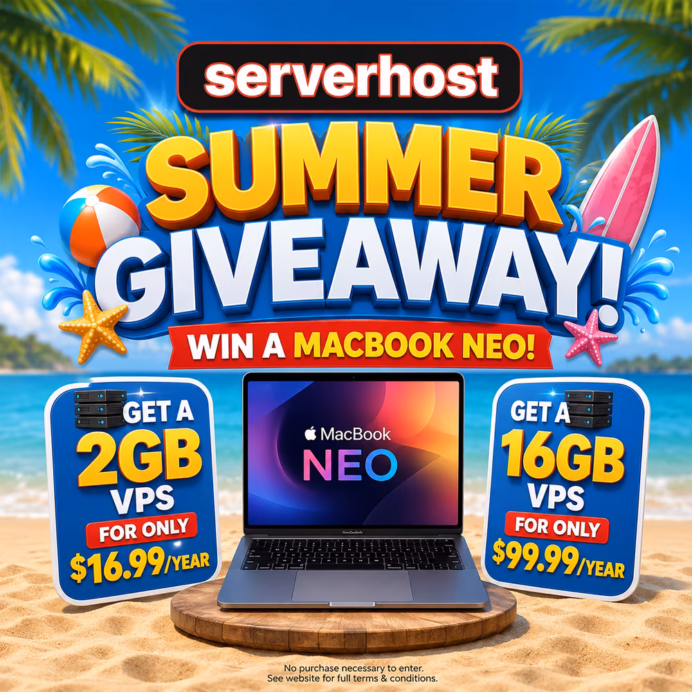 Banner ServerHost Ryzen VPS và giveaway MacBook Neo ngày 31/7/2026