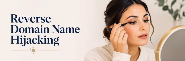 Minh họa khái niệm chiếm đoạt tên miền với biểu tượng cân bằng pháp lý và tên miền morpheuz.com