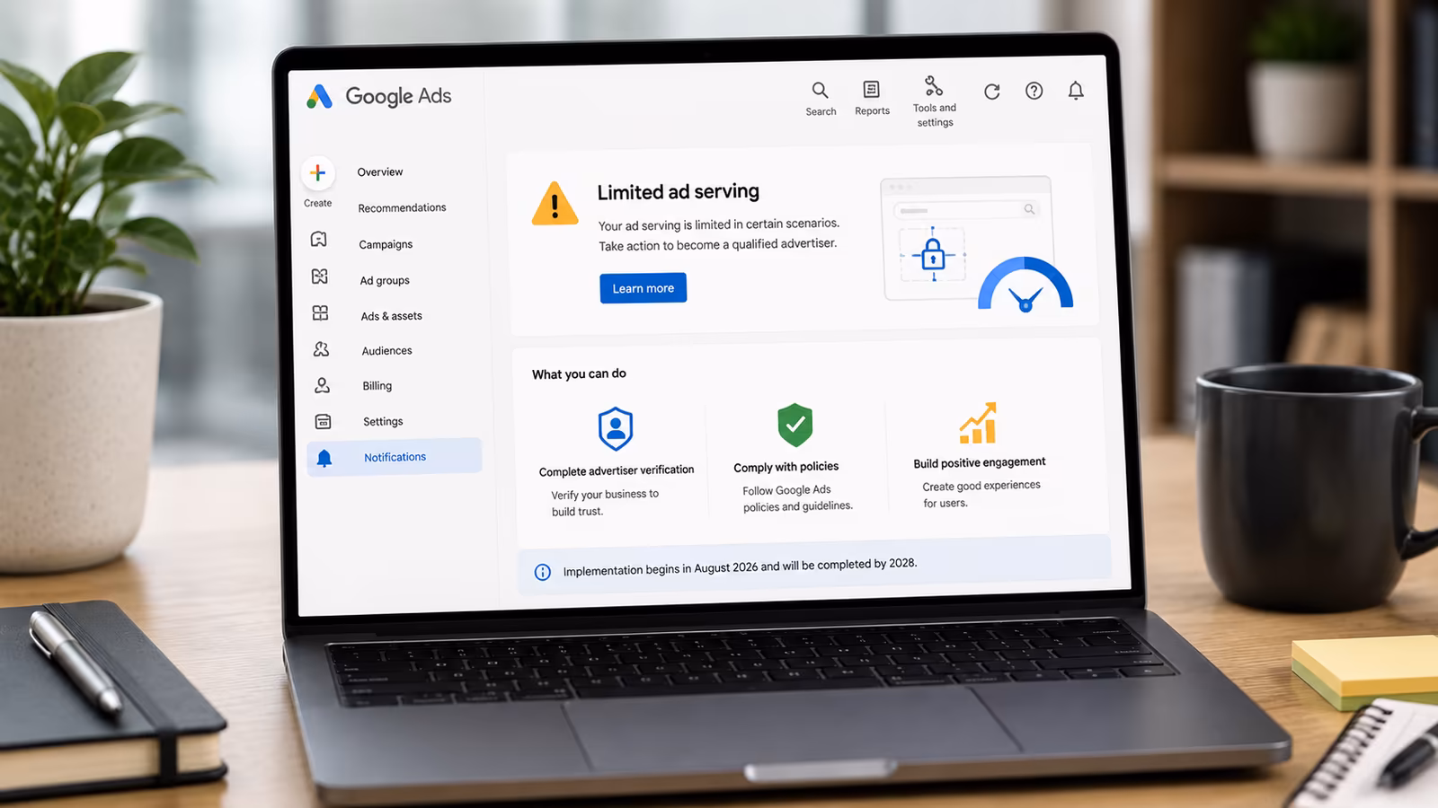 Minh họa chính sách Limited Ad Serving của Google Ads